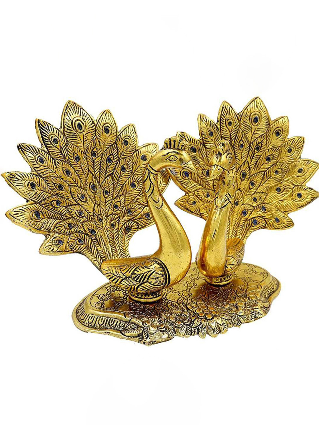 Navyaksh Peacock Gold Metal Metallic Living Room Small Showpiece - 5.9 Inches