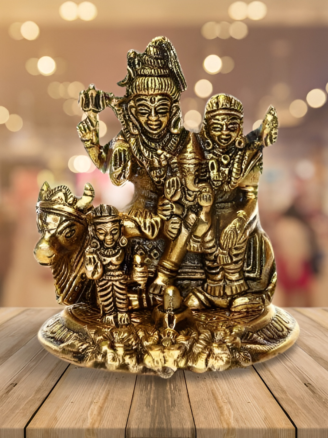 Navyaksh Shiv Pariwar Gold Metal Metallic Living Room Small Showpiece - 4.3 Inches