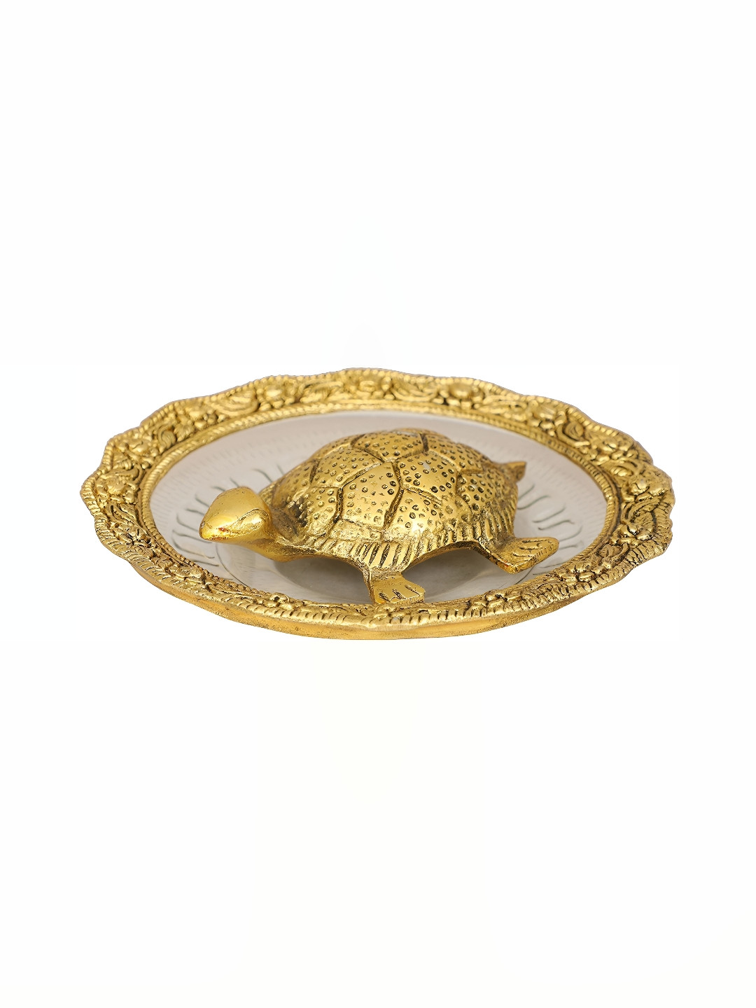 Navyaksh Turtle Plate Gold Glass Metallic Prayer Room Set of 2 Small Showpieces - 1.6 Inches