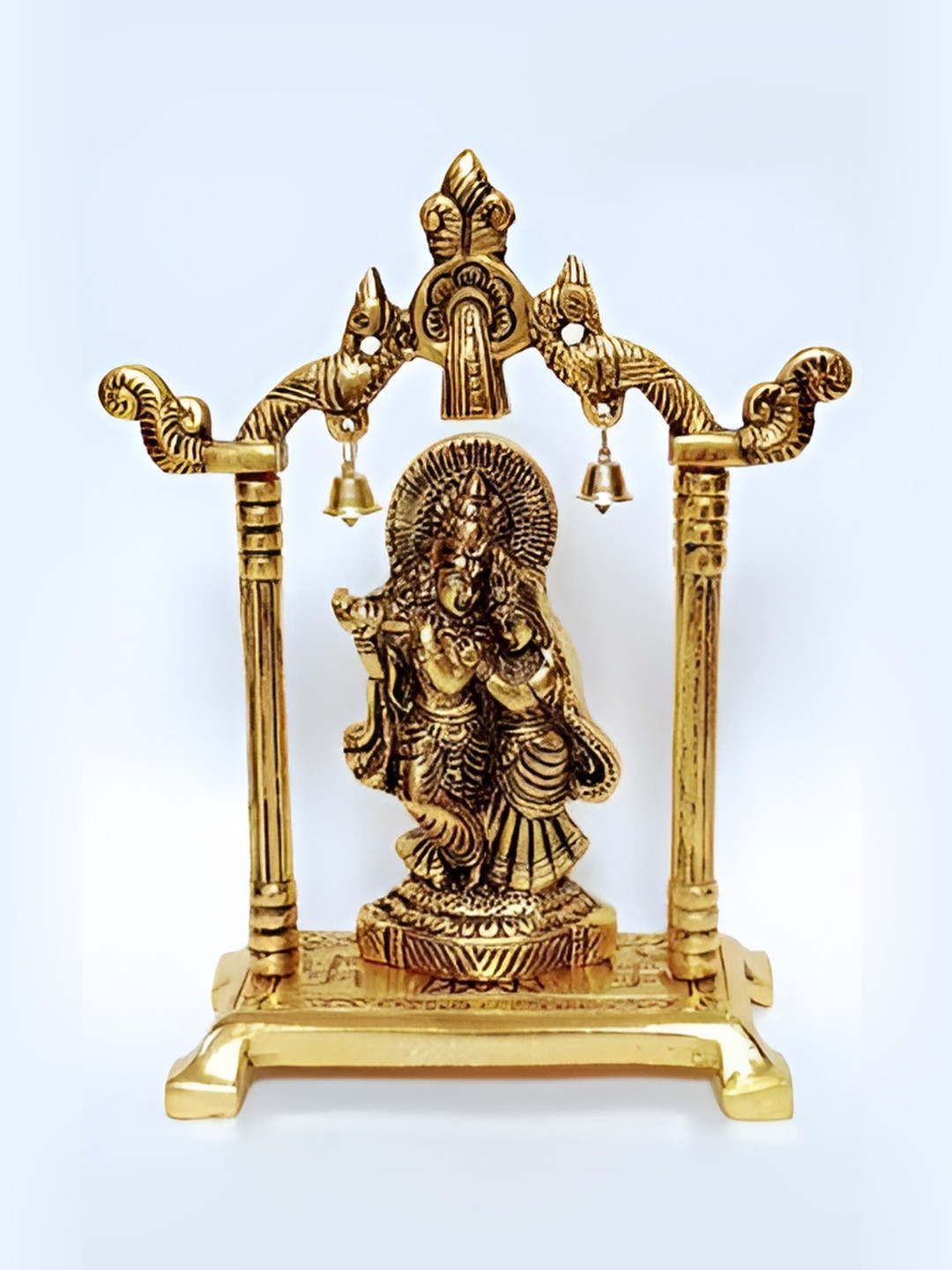 Navyaksh Radha Krishan in Jhula Gold Brass Metallic Prayer Room Small Showpiece - 2.8 Inches