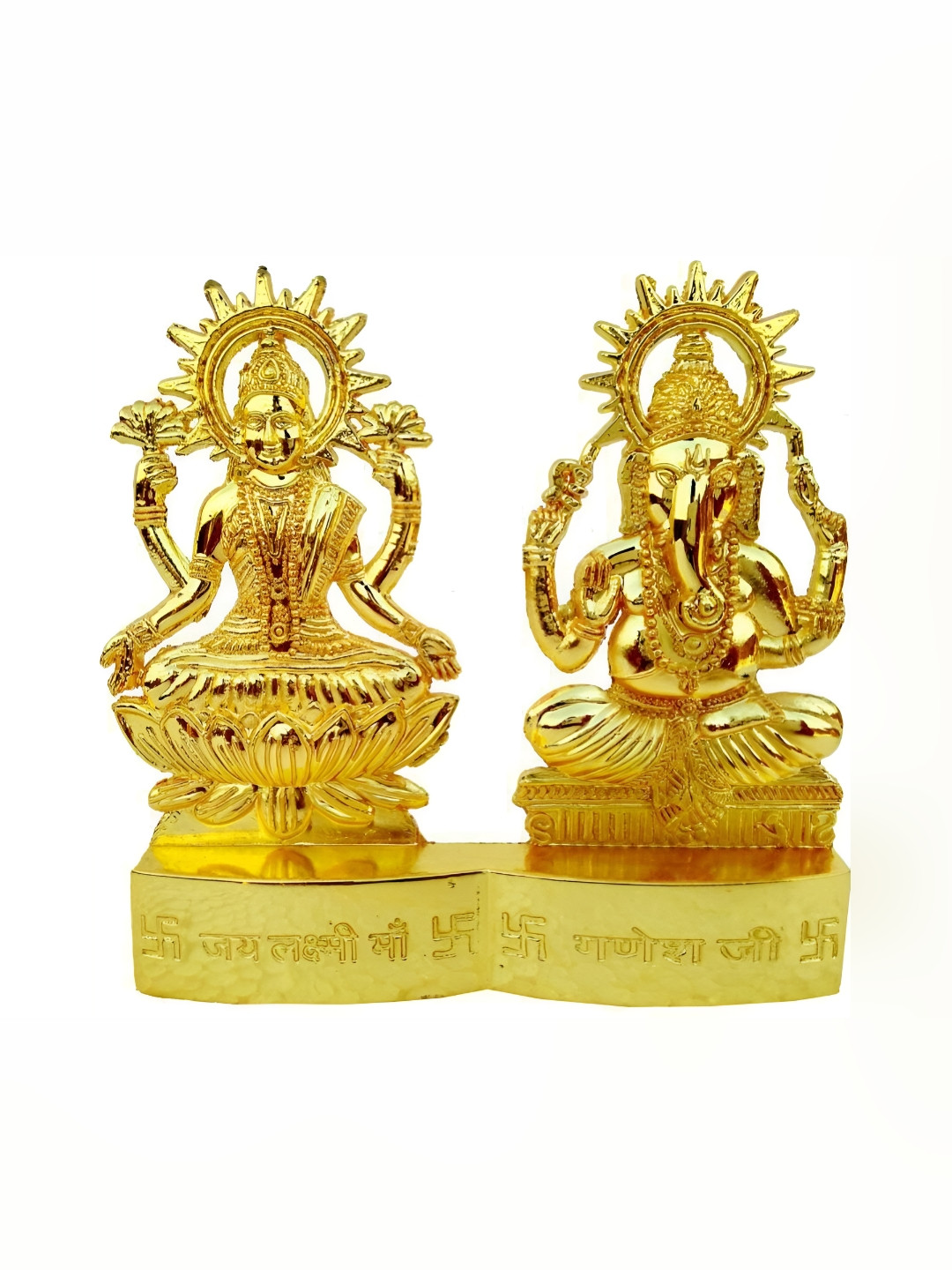 Navyaksh Laxmi Ganesh Gold Brass Metallic Prayer Room Small Showpiece - 3.1 Inches