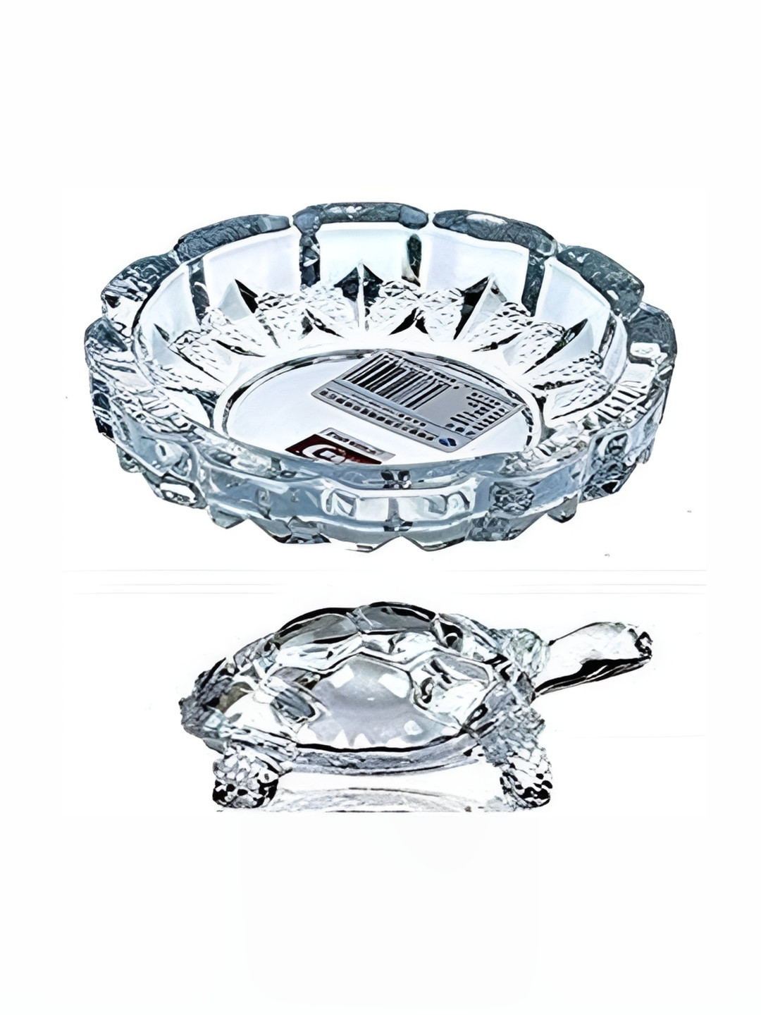Navyaksh Turtle Plate Transparent Glass Glossy Prayer Room Set of 2 Tiny Showpieces - 1.5 Inches