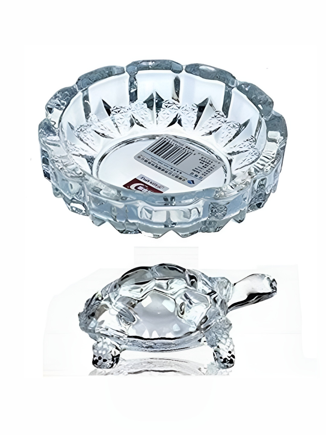 Navyaksh Turtle Plate White Glass Glossy Prayer Room Set of 2 Small Showpieces - 2 Inches