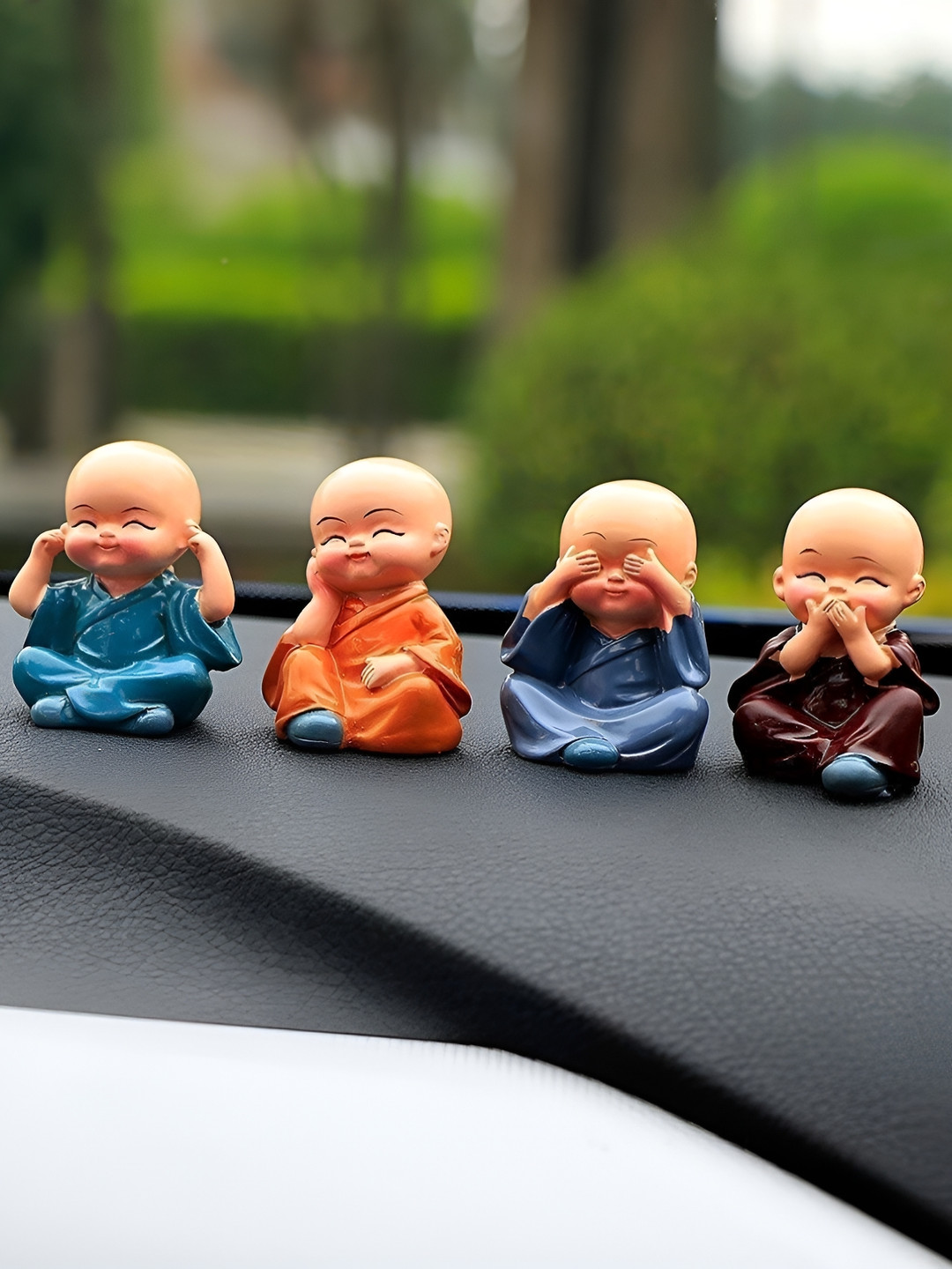 Navyaksh Budha Monk Beige Polyresin Natural Living Room Set of 4 Tiny Showpieces - 1.6 Inches