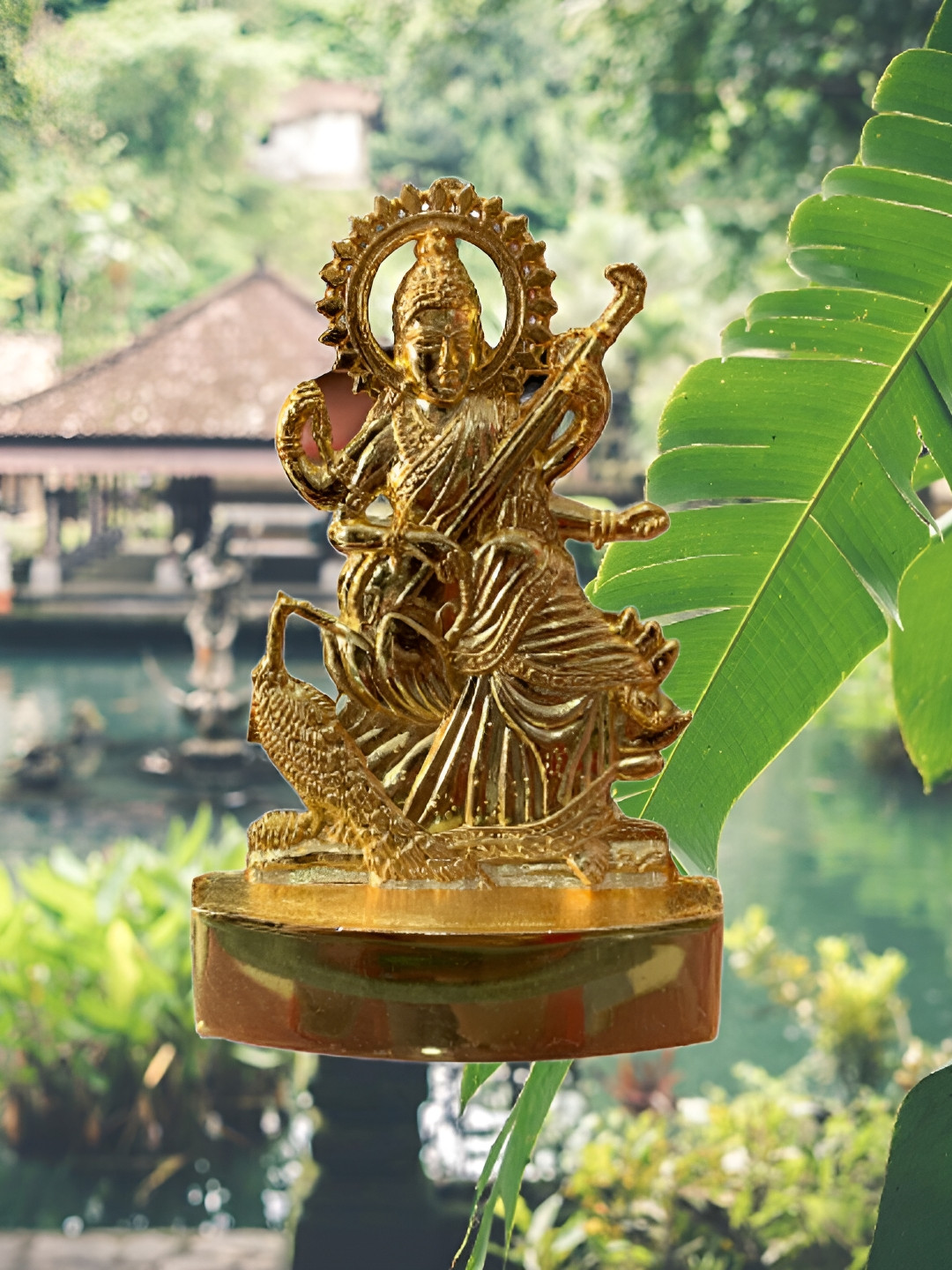 Navyaksh Saraswati Gold Metal Metallic Living Room Tiny Showpiece - 4.3 Inches