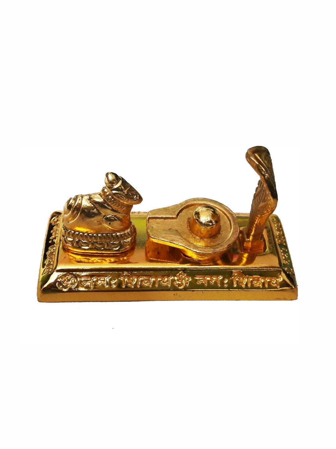 Navyaksh Shivling with Nandi and Plate Gold Metal Metallic Prayer Room Small Showpiece - 1.2 Inches