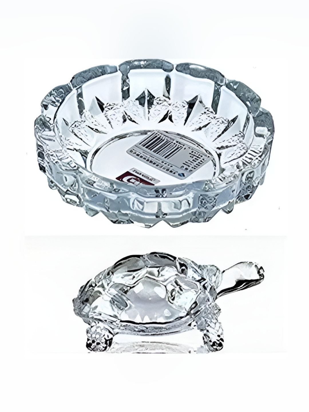 Navyaksh Plate and Turtle White Crystal Glossy Prayer Room Set of 2 Tiny Showpieces - 1.2 Inches