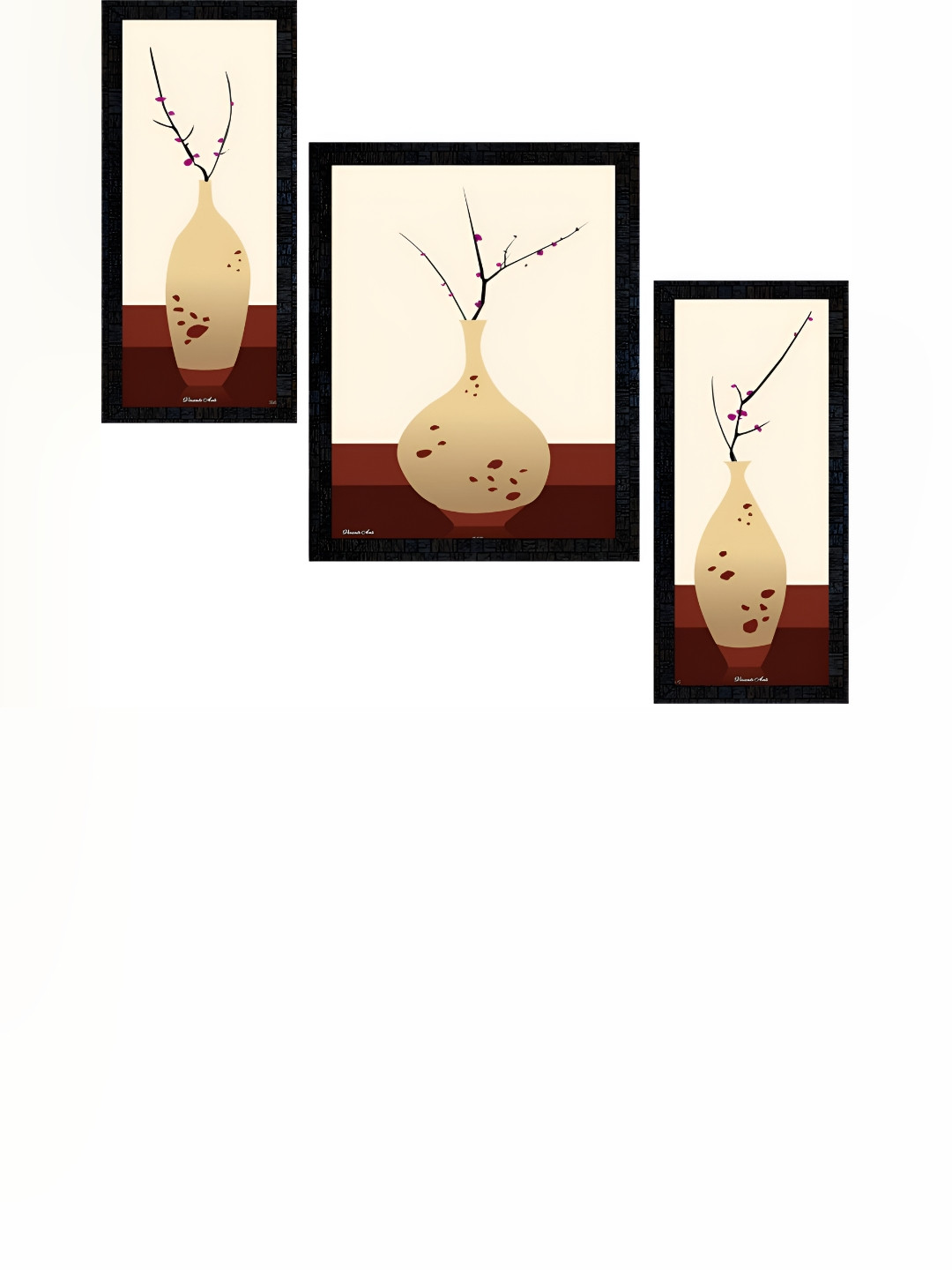 PnF Black & Cream-Coloured 3 Piece Paper Abstract Wall Painting