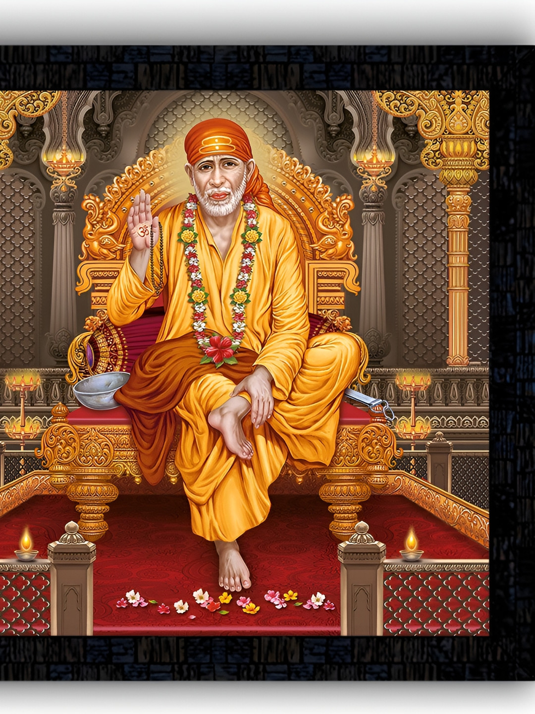 PnF Black & Yellow Wooden Sai baba Printed Wall Art