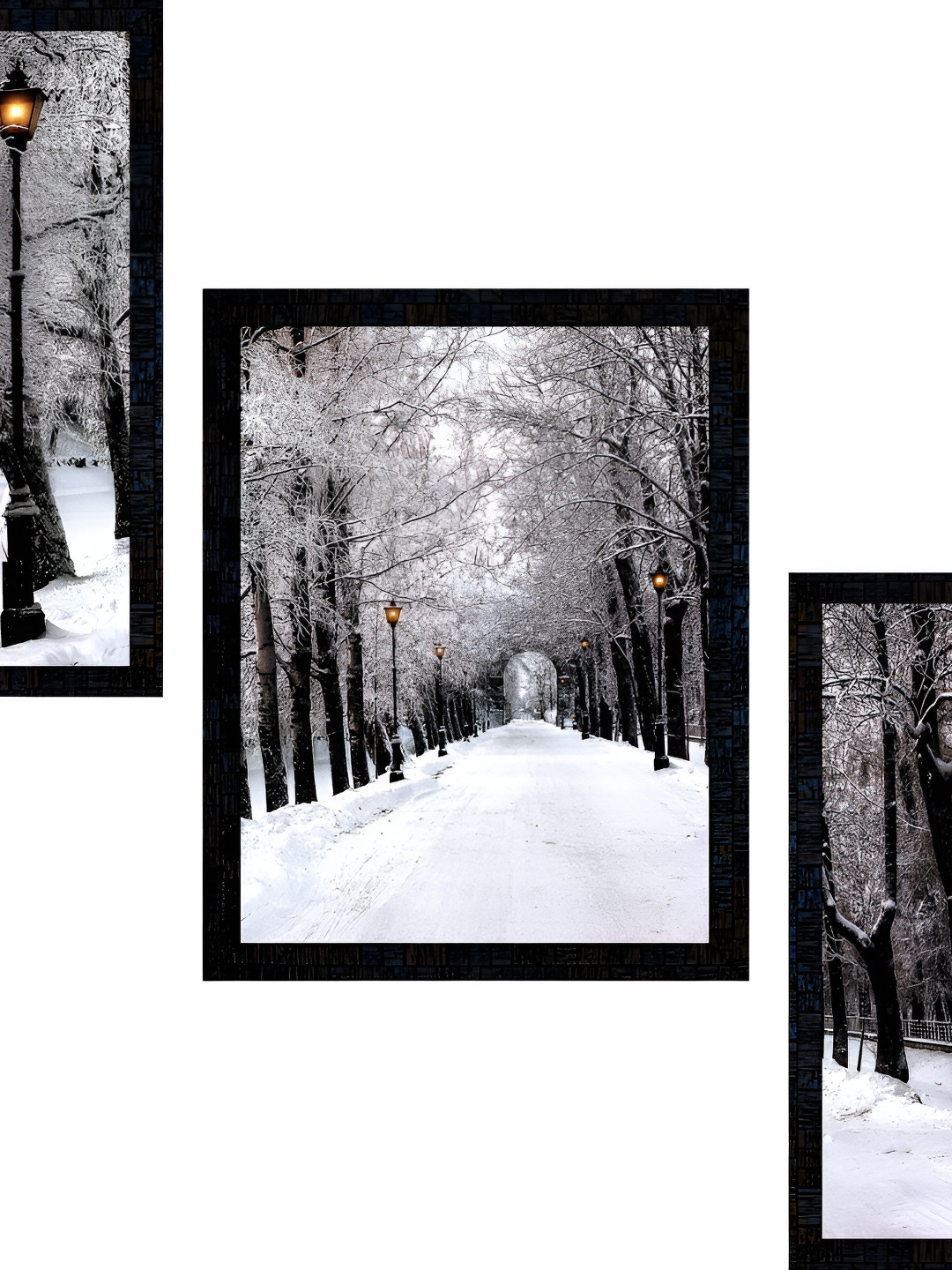 PnF Black Paper 3 Pcs Wall Living Room Rectangle Paintings Wall Art -13.58 x 10.24In