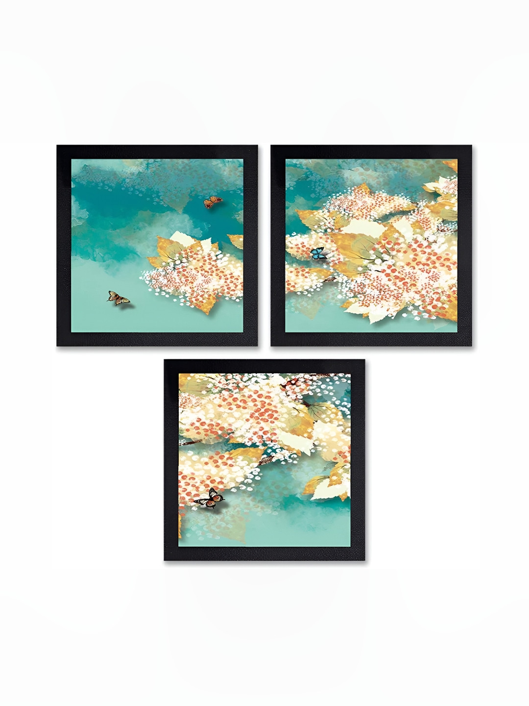 PnF Black & Sea Green 3 Pieces Wooden Birds and Animals Painting Wall Art