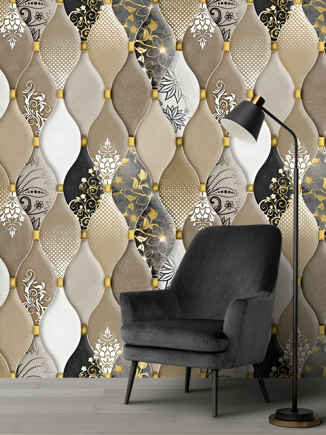 Rosecraft Beige Abstract Printed Wall Sticker