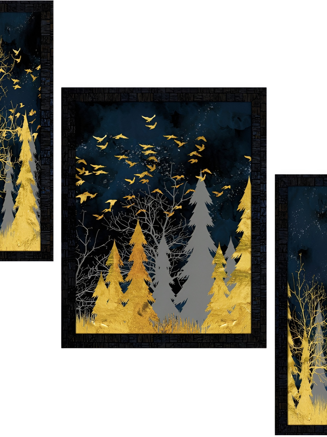 PnF Black Paper 3 Pcs Wall Living Room Rectangle Paintings Wall Art -13.58 x 5.91In