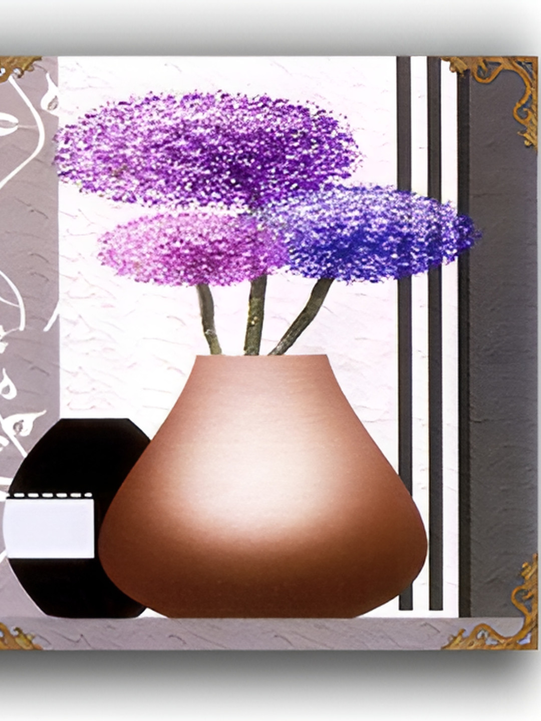 PnF Purple Wood 3 Pcs Wall Living Room Square Potrait Paintings Wall Art -11.8 x 11.8In