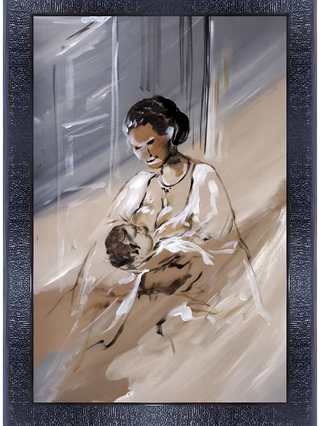 PnF Black & Beige Abstract Printed Paper Painting Wall Art