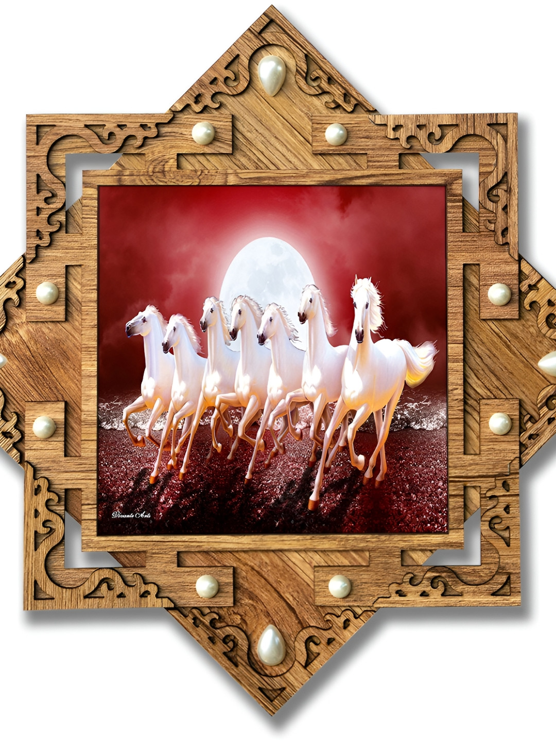 PnF 7 Horses Wood Wall Square Paintings Wall Art - 16 x 16In