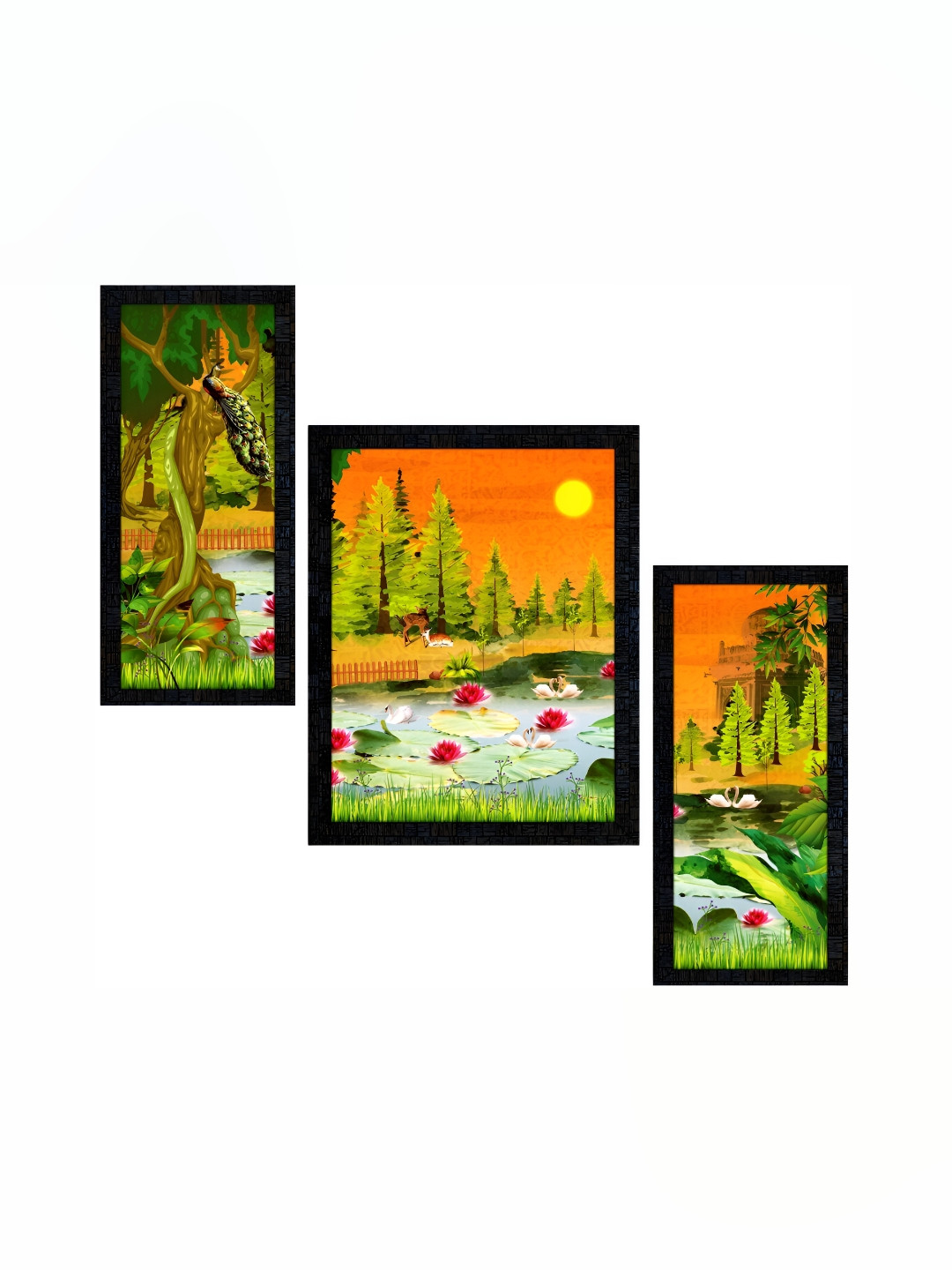 PnF Wood 3 Piece Wall Rectangle Paintings Wall Art - 13.5 x 6 In