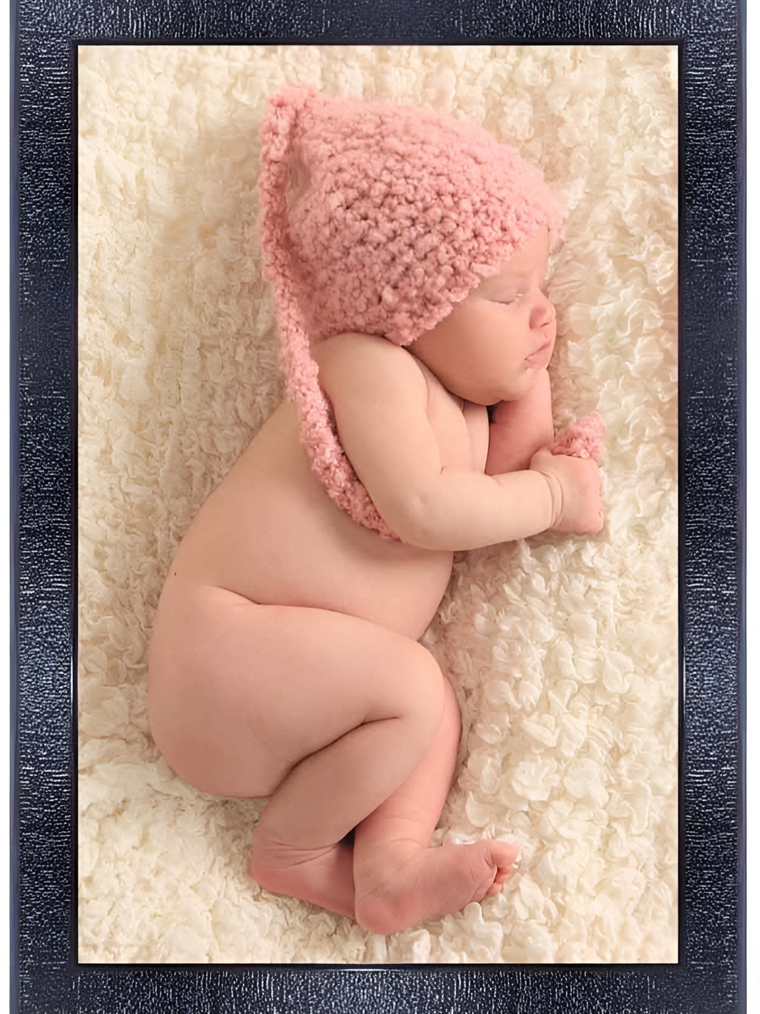 PnF Black & Beige Cute Baby Wooden Wall Photograph With Printed Frame