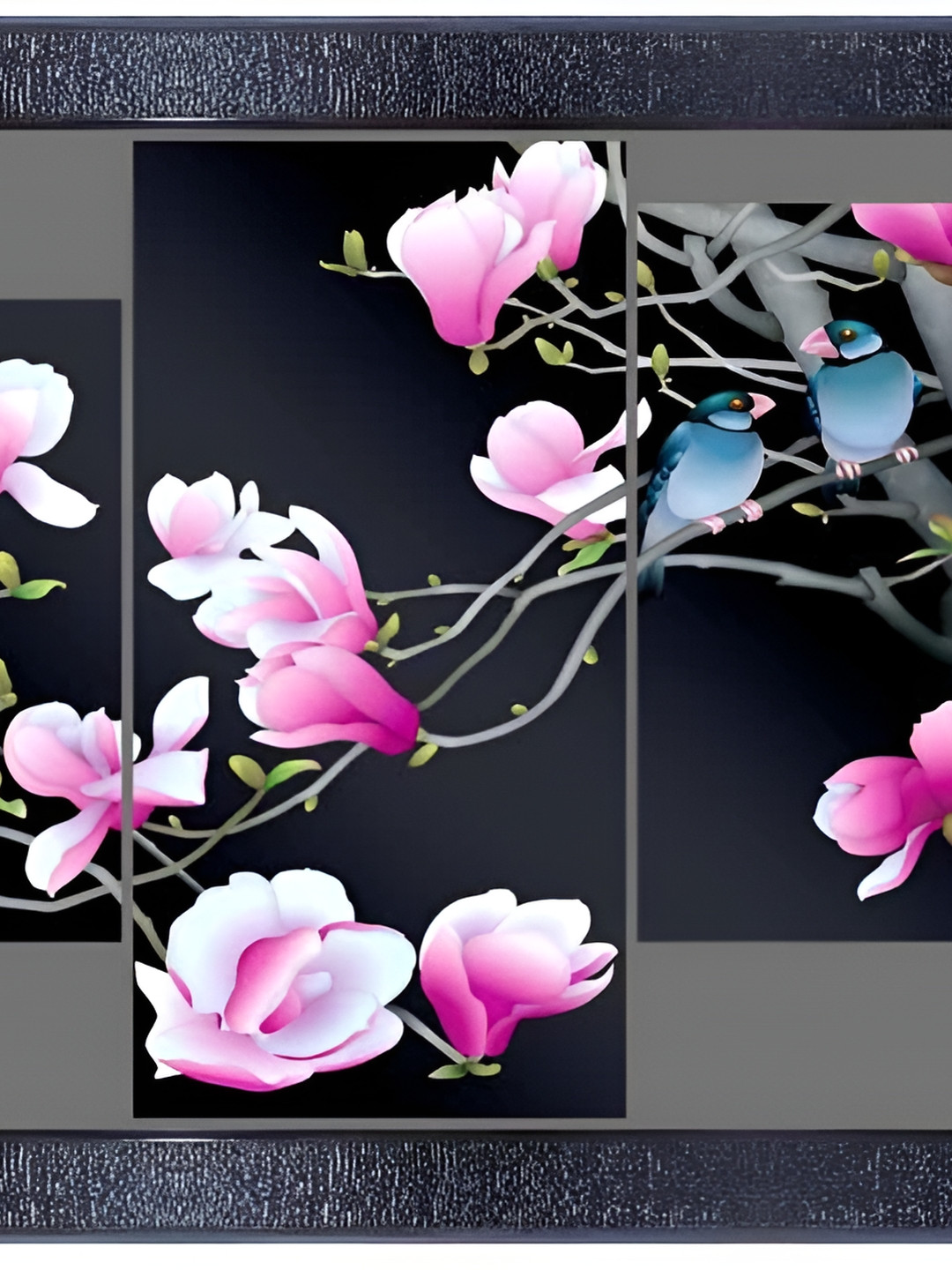 PnF Black & Pink Floral Painting Wooden Wall Art