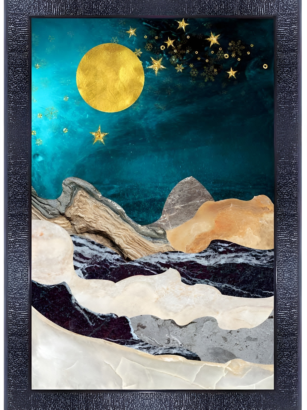 PnF Blue & Yellow Floral and Botanical Wooden Painting Wall Art