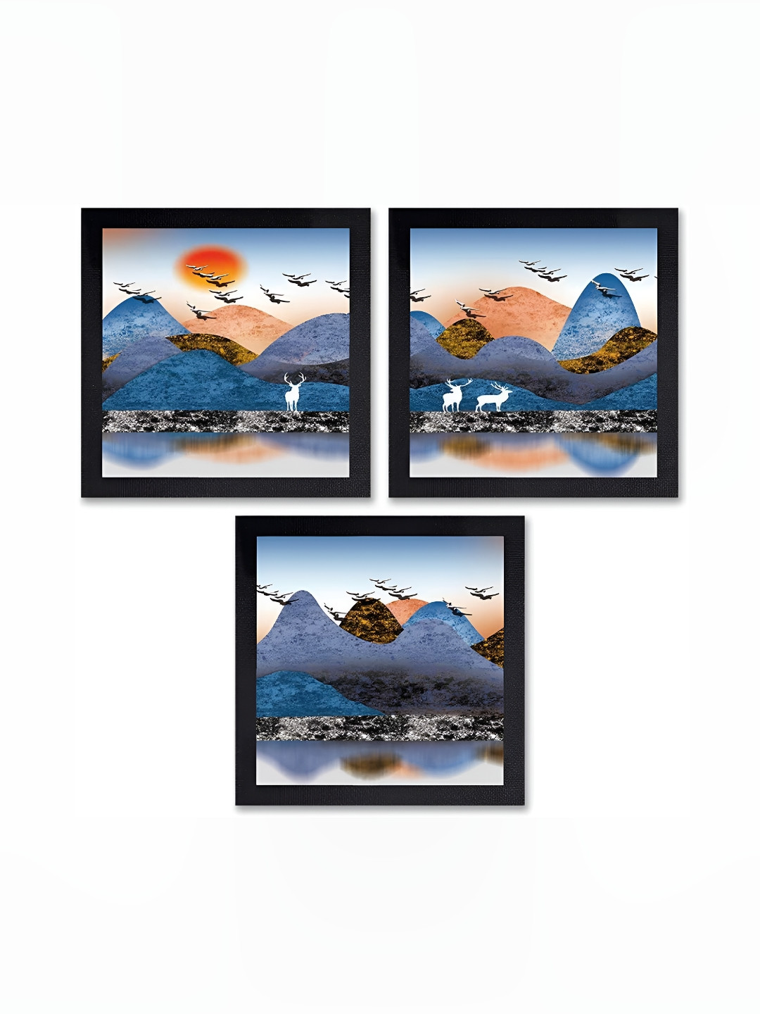 PnF Black & Blue Paper Birds and Animals Wall Paintings