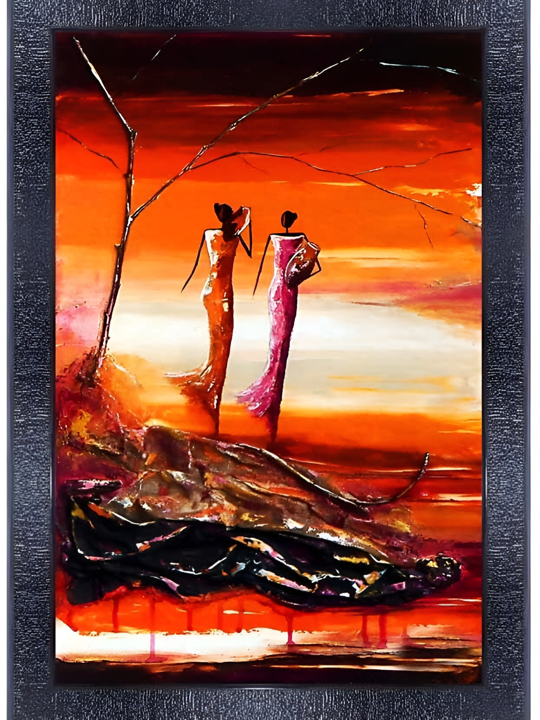 PnF Black & Orang Wooden Abstract Painting Wall Art