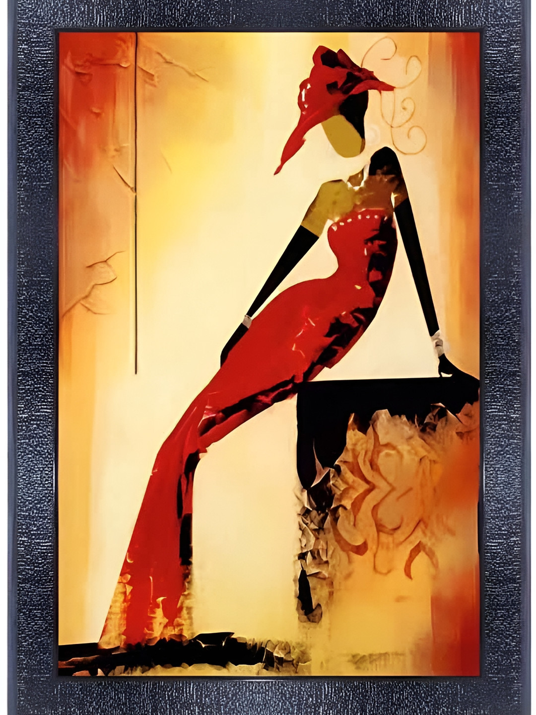 PnF Black & Orange Wooden Abstract Painting Wall Art