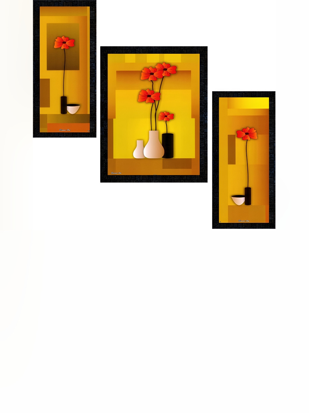 PnF Black Paper 3 Pcs Wall Living Room Rectangle Paintings Wall Art -13.58 x 10.24In