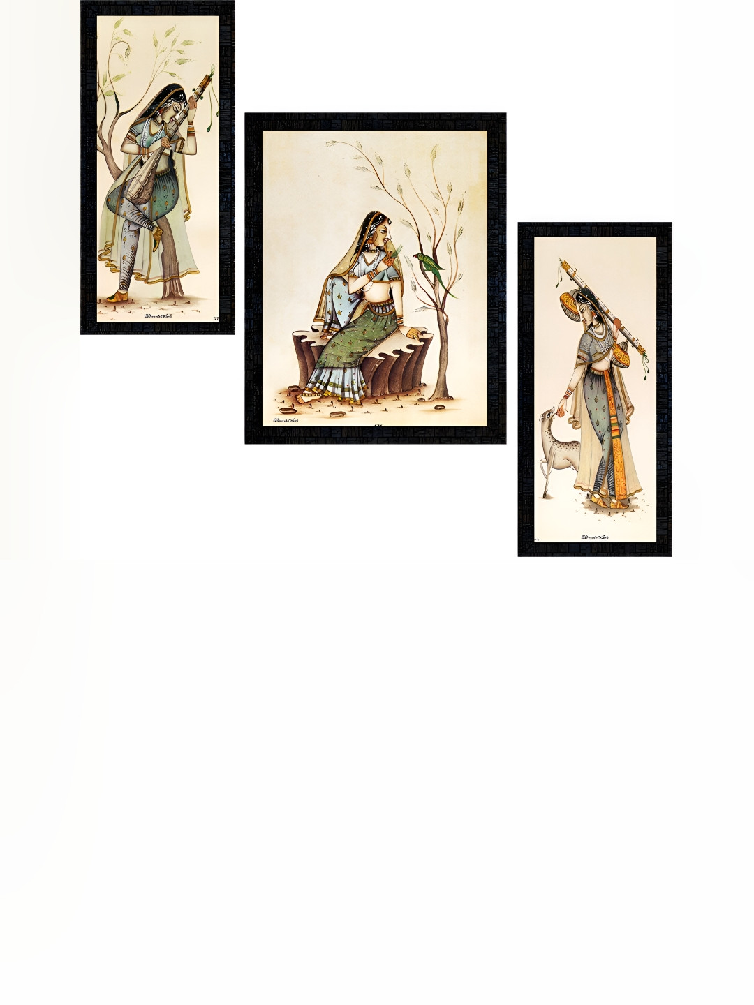 PnF Cream & Green 3 Pieces Wall Arts