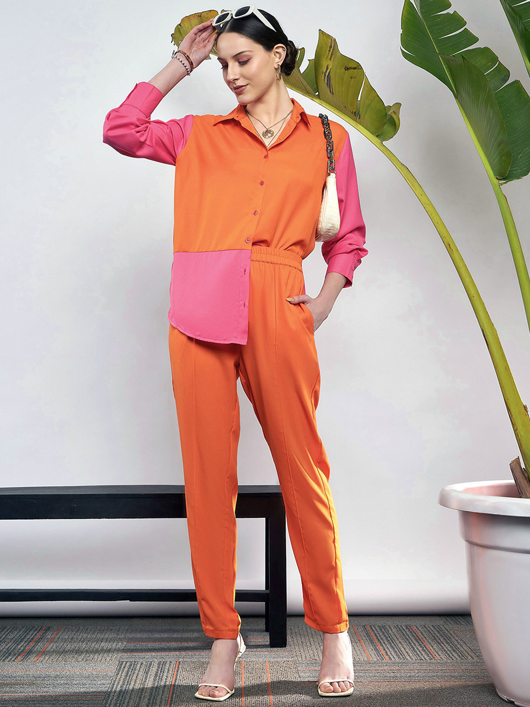 SASSAFRAS Orange Colorblocked Shirt & Trouser