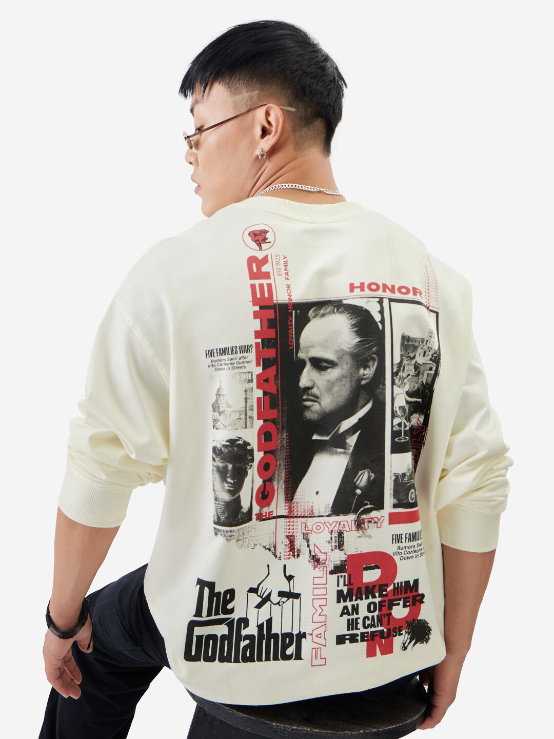 The Souled Store Official Men The Godfather: Honor White Oversized Fit T-Shirt