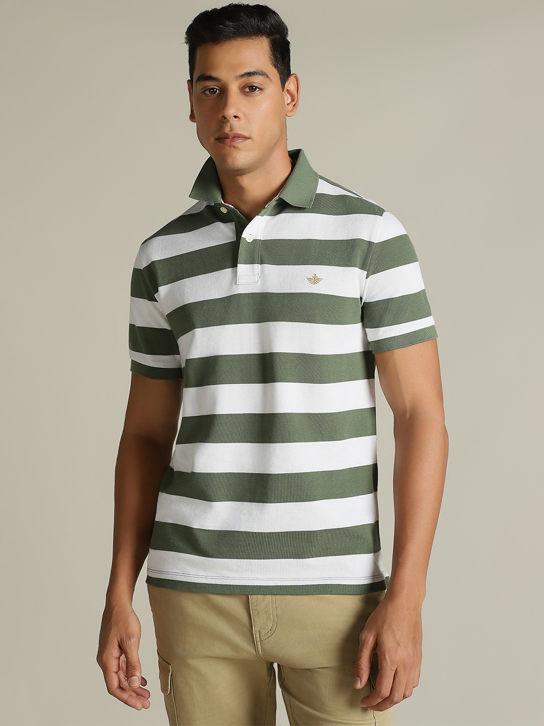 Dockers Men Striped Polo Collar Classic Fit T-Shirt