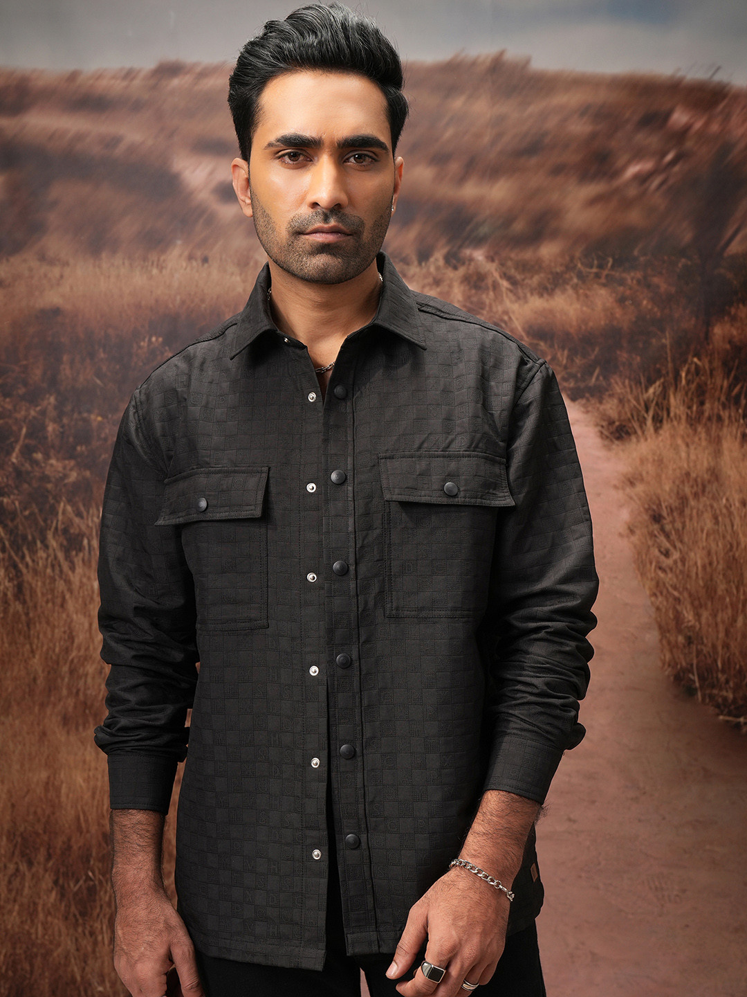 LOCOMOTIVE Men Premium Embossed Textured Utility Pocket Oversized Overshirt