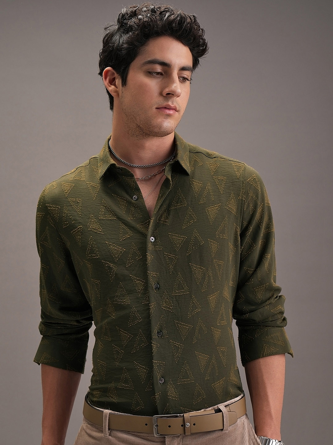 LOCOMOTIVE Men Luxe Jaquard Textured Party Shirt