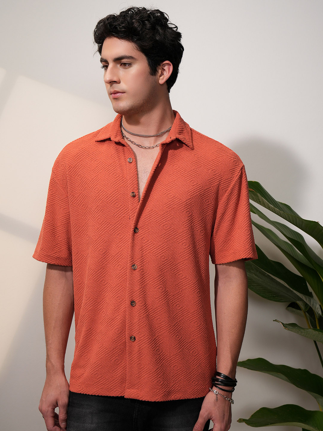 LOCOMOTIVE Premium Rust Terry Towel Oversized Drop Shoulder Half Sleeve Shirt