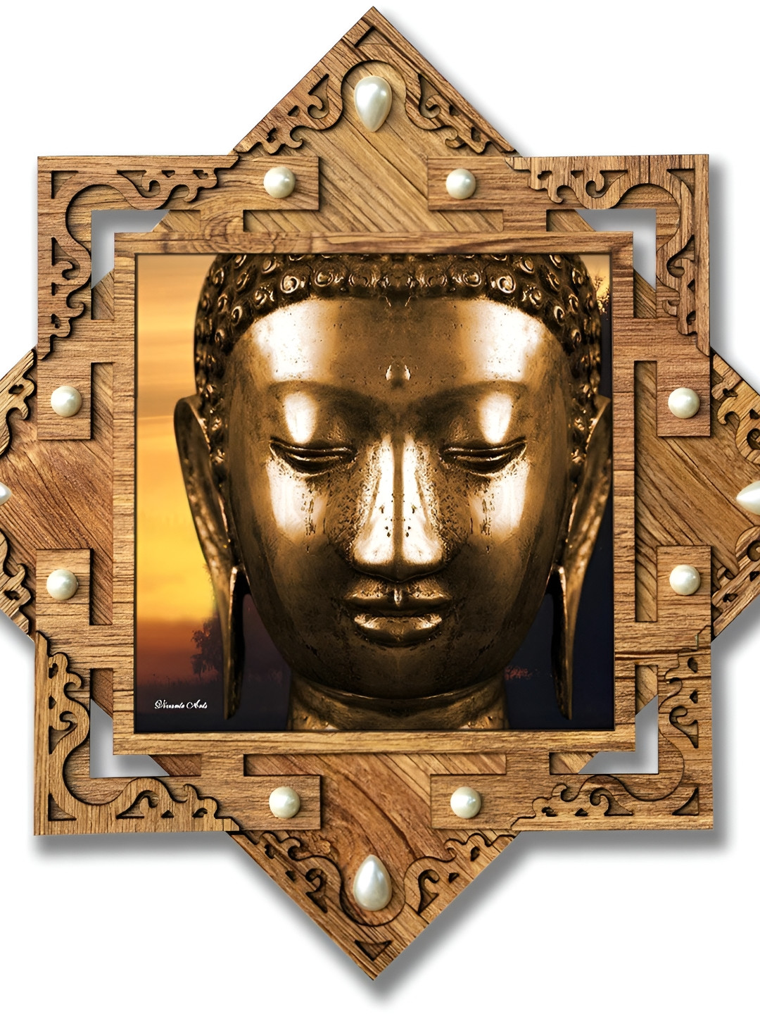 PnF Lord Buddha Wood Wall Square Paintings Wall Art - 16x16In