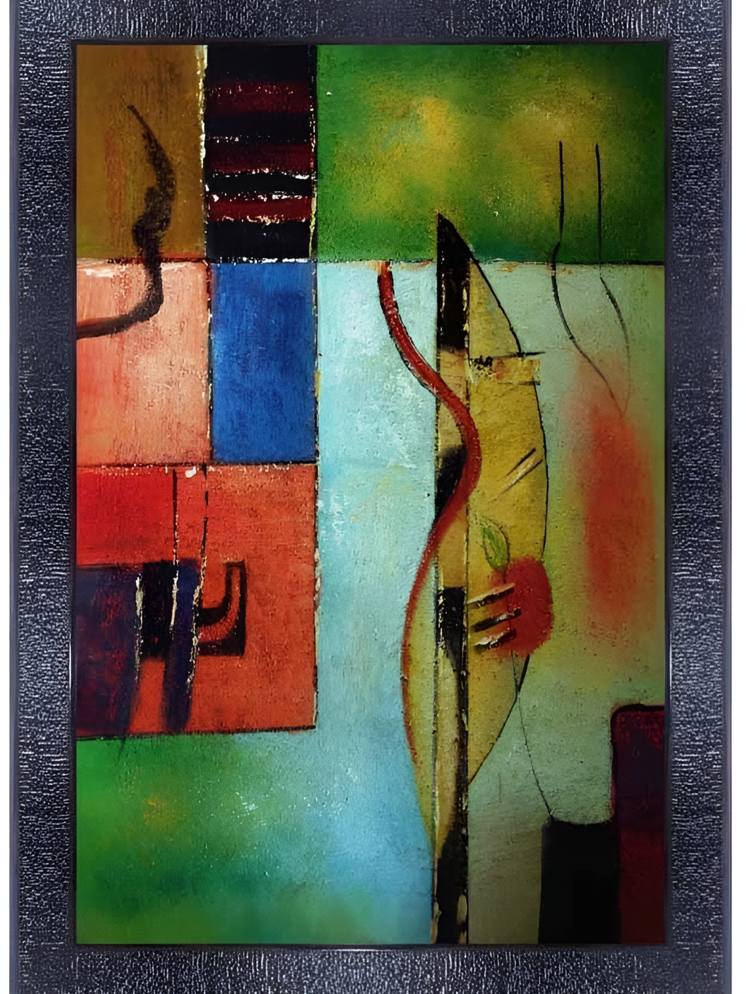 PnF Black & Green Glass Abstract Painting Wall Art