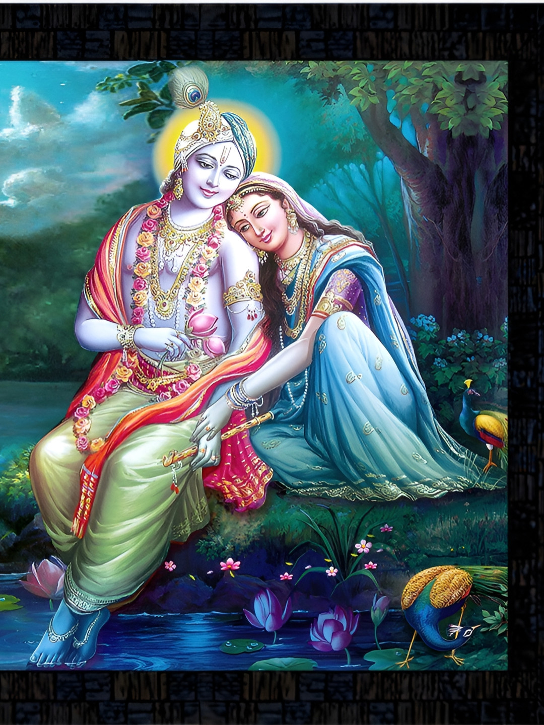 PnF Radha Krishna Paper Wall Rectangle Paintings Wall Art -13 x 4 In