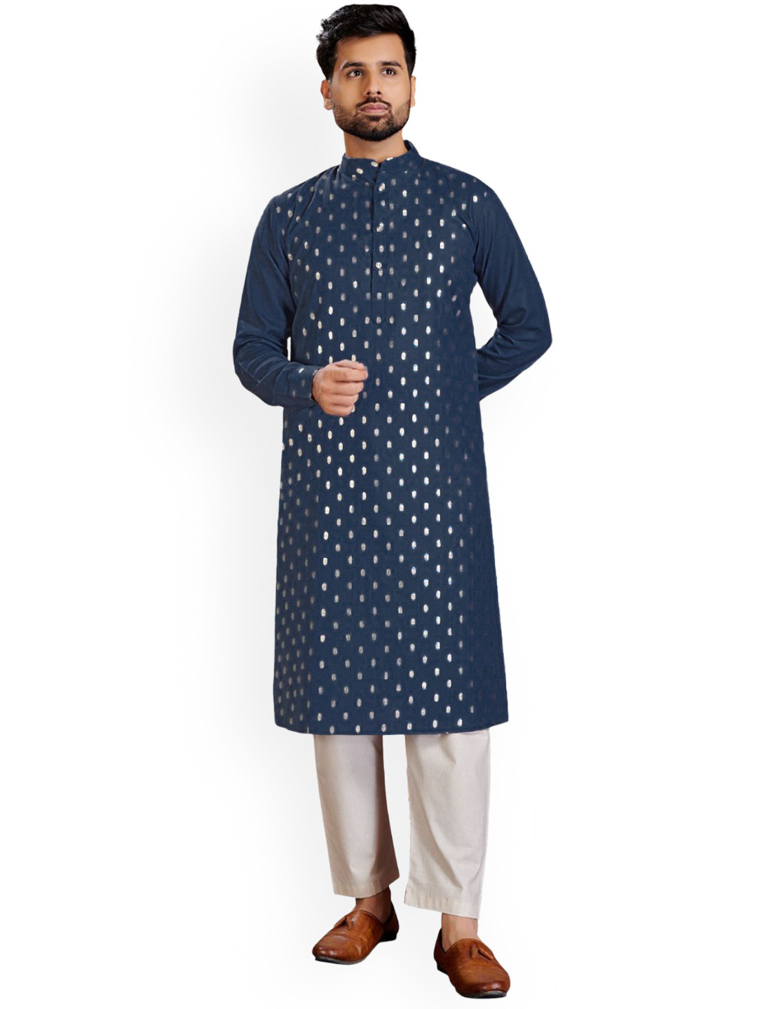 PERFECTBLUE Geometric Woven Design Pure Cotton Kurta