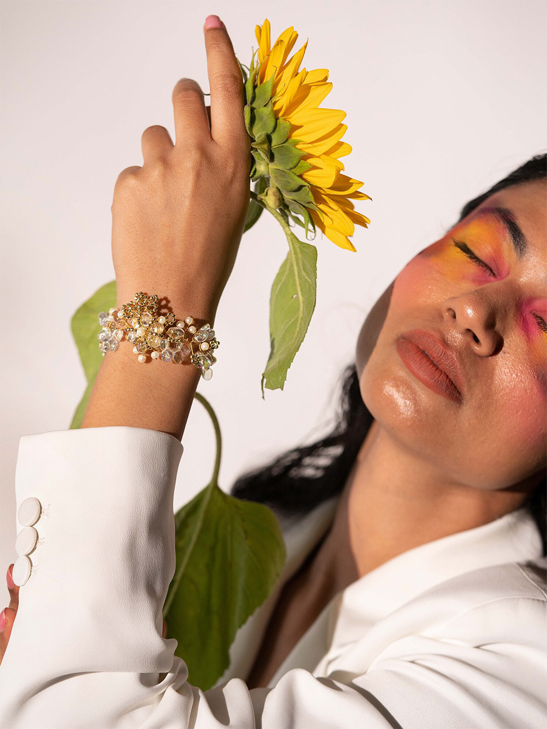 D'oro Blushing Tulip Gold-Plated Charm Bracelet