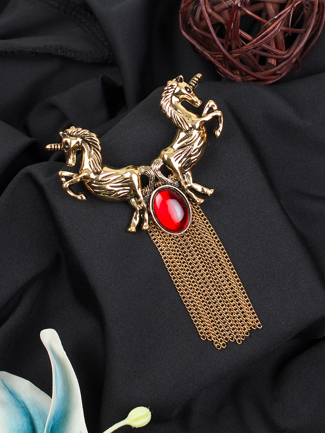 Kavove Alloy Ruby Horned Unicorn Duet Charm Brooch