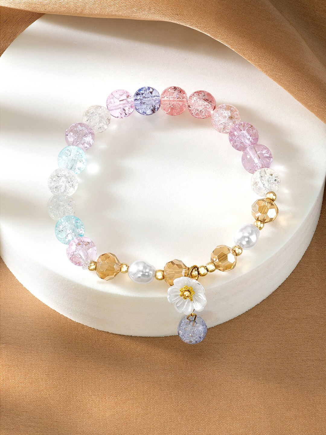 Peora Gold-Plated Beaded Elasticated Bracelet