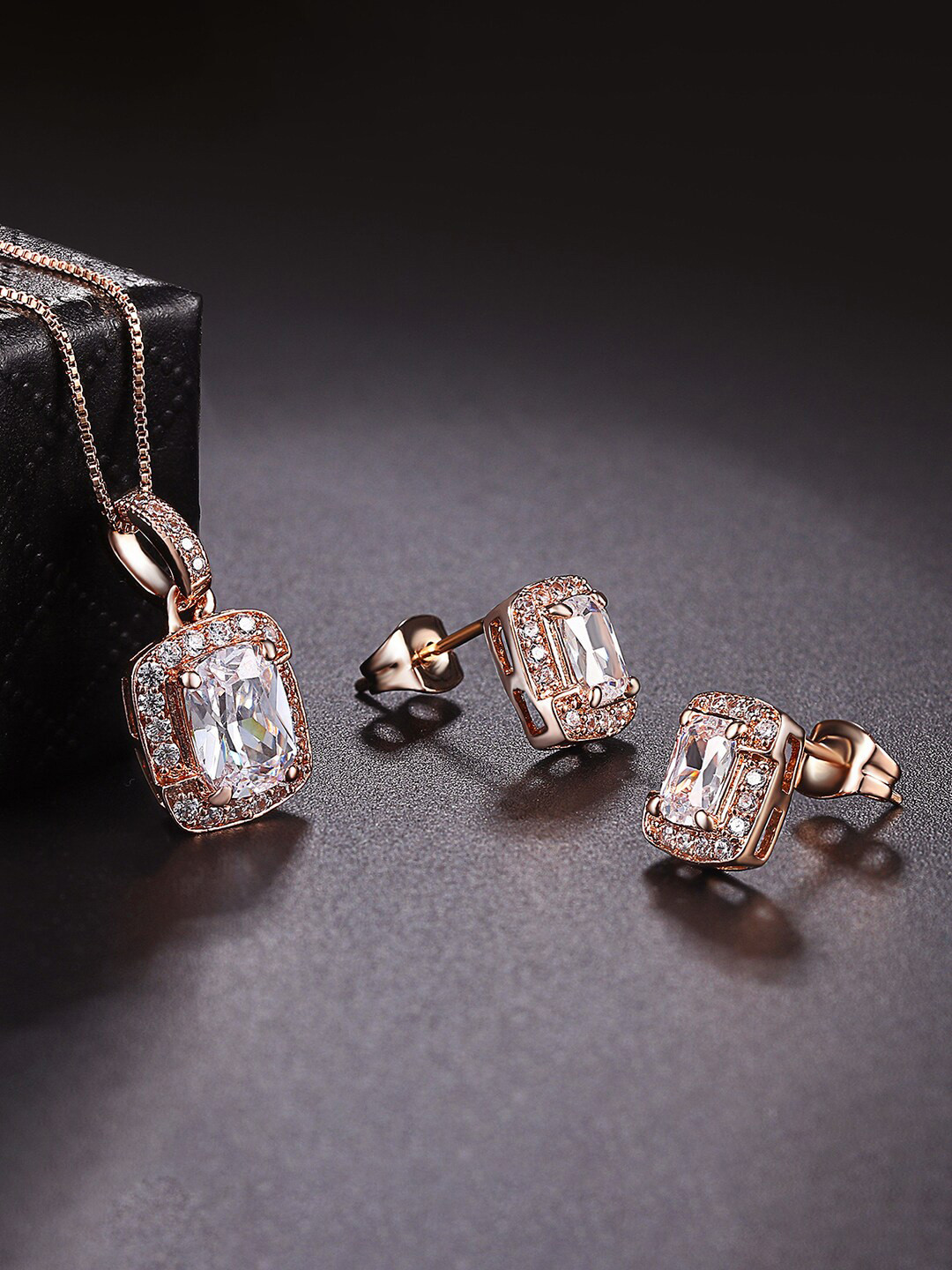 Peora Rose Gold-Plated American Diamond Studded Jewellery Set