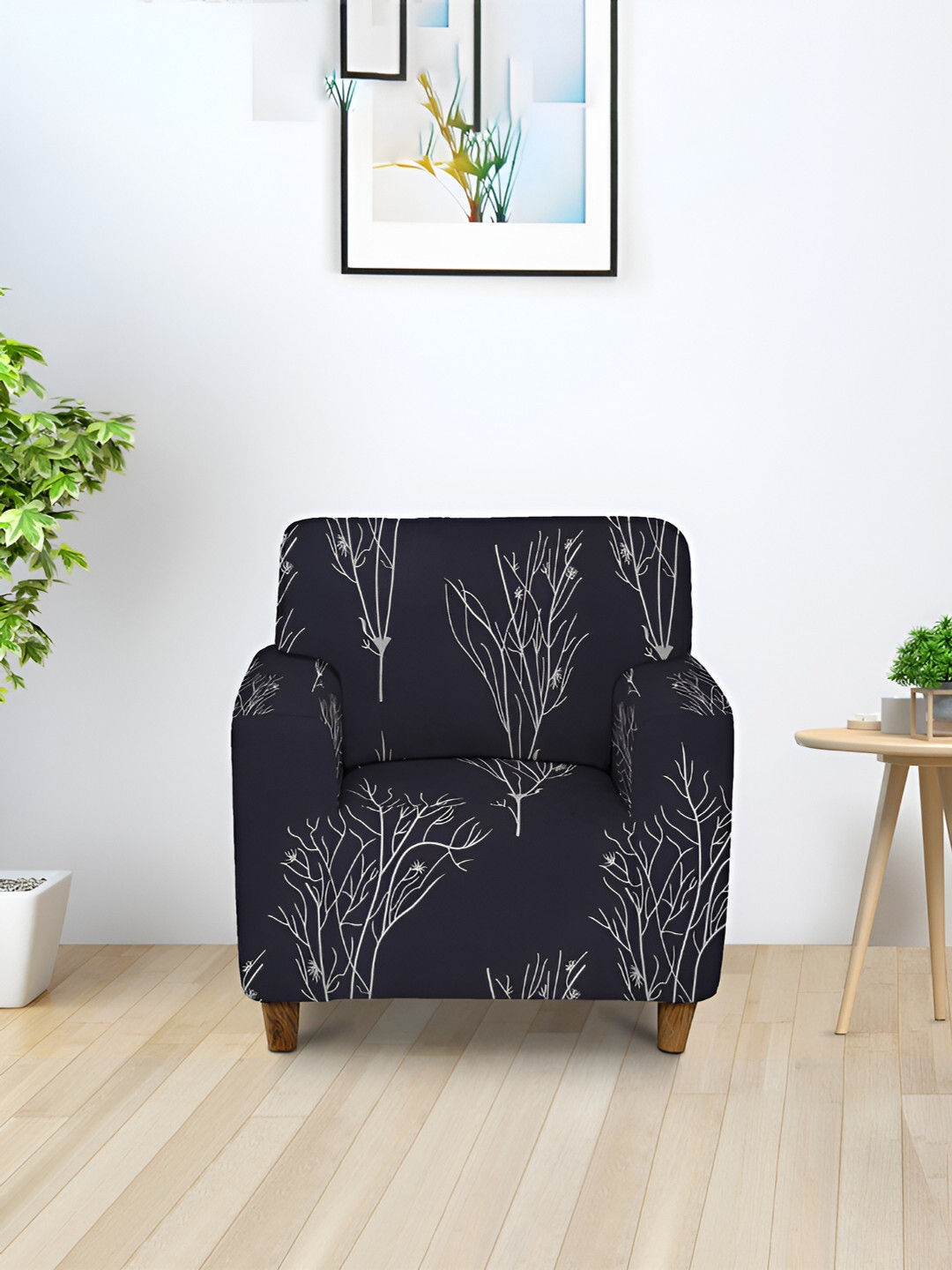 Aura Elastic Stretchable Tropical Polyester Straight Single Seater Sofa Cover-57x35In