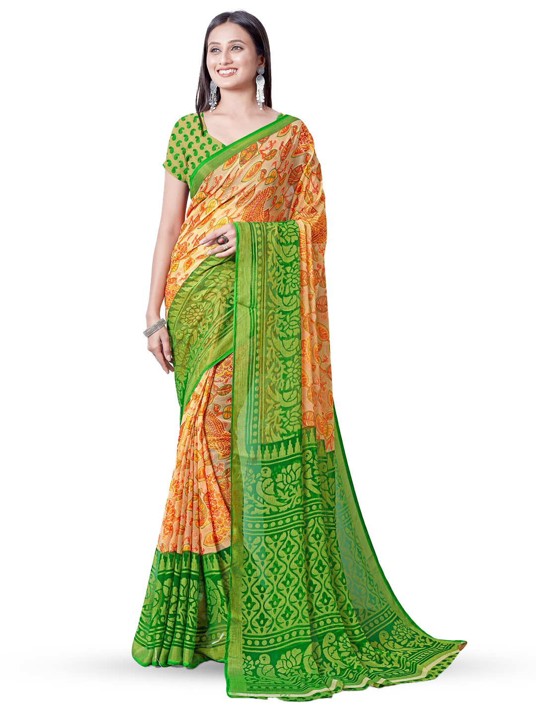 SANJANA  SILK Floral Brasso Saree