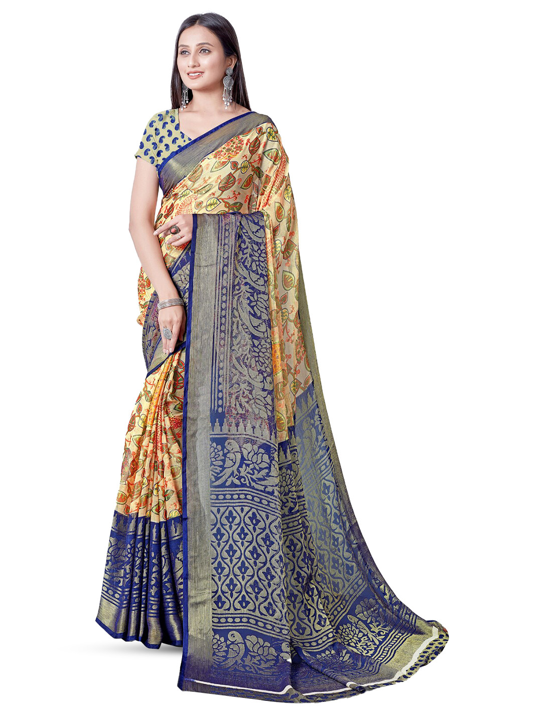 SANJANA  SILK Floral Brasso Saree