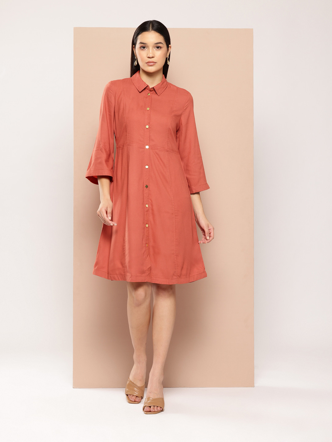 Chemistry Bell Sleeves Shirt Style A-Line Dress