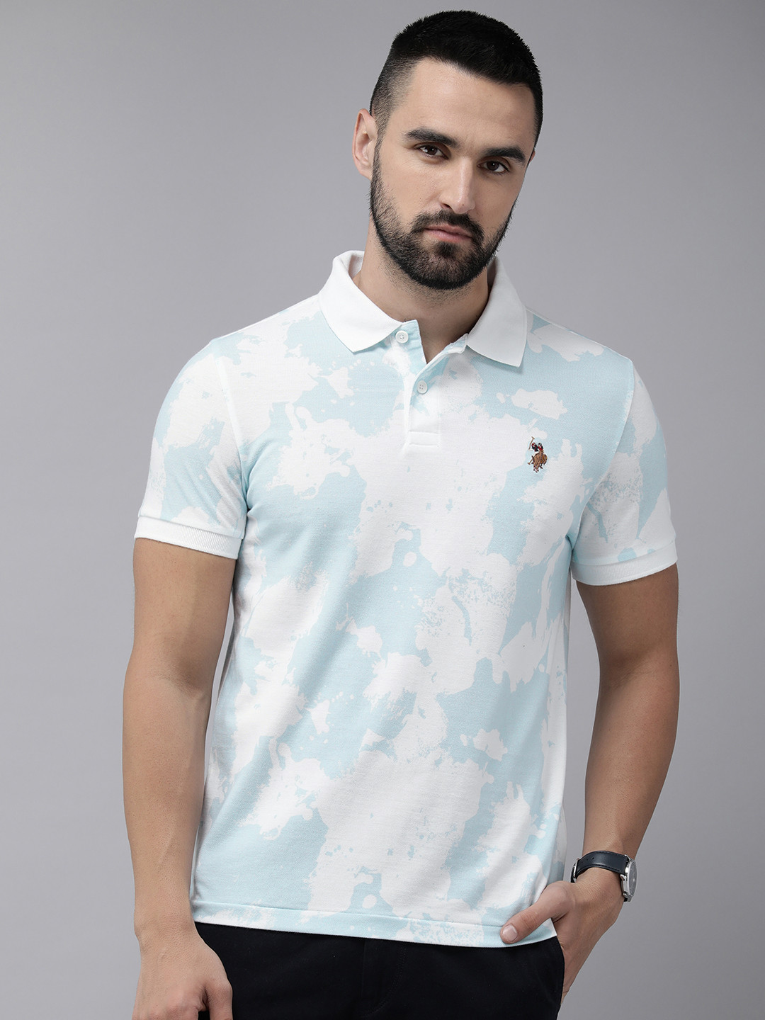 U.S. Polo Assn. Denim Co. Men Tie and Dye Polo Collar Pure Cotton Slim Fit T-shirt