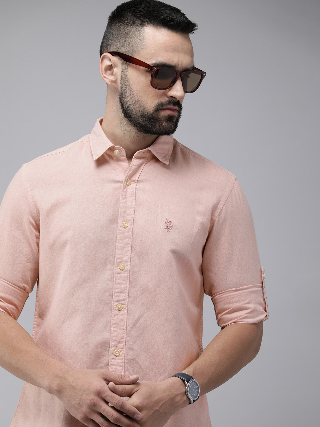 U.S. Polo Assn. Denim Co. Linen Cotton Slim Fit Opaque Casual Shirt