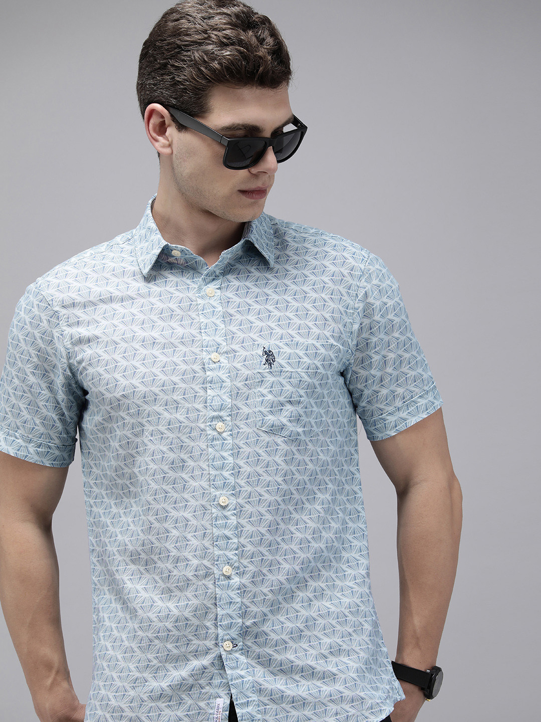 U.S. Polo Assn. Linen Cotton Tailored Fit Opaque Printed Casual Shirt